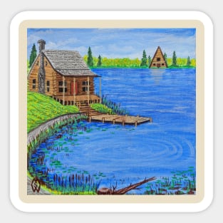 Cabin at the Lake in the Spring Season Sticker